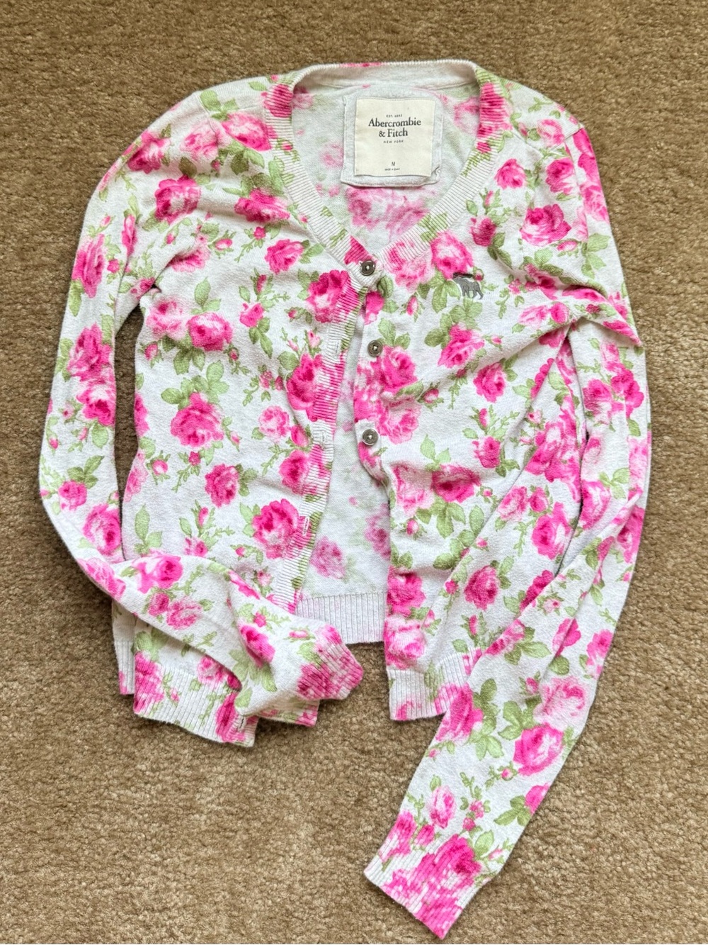 Y2K Abercrombie & Fitch White Pink Floral Cardigan cottage core coquette